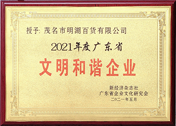 公司榮獲“廣東省文明和諧企業”稱號